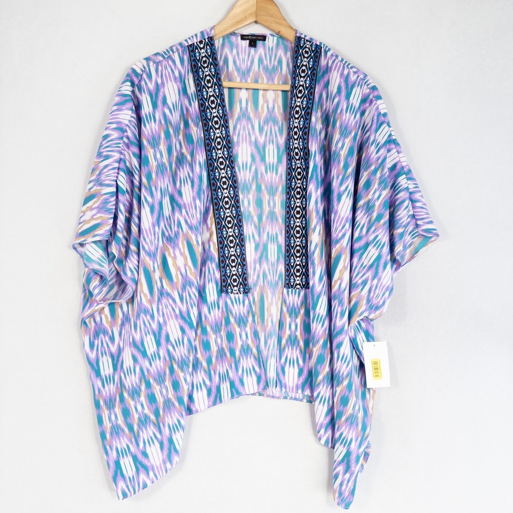 MmMmMm Topper Womens Sz Large Purple Geometric Open Front Embroidered Trim Boho